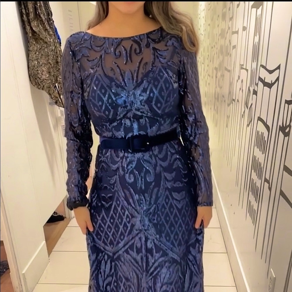 Jovani long sleeve sequin embellished evening gown